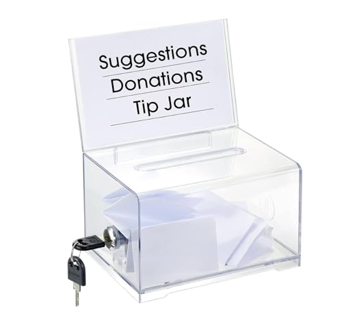KAFENDA Acryl-Spenden-Wahlurne mit Schloss – sichere Vorschlagsbox, perfekt für Visitenkarten (15,9 x 11,4 x 10,2 cm), transparent von KAFENDA
