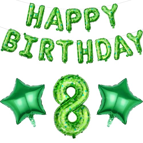 Grüne Pixel Stil Geburtstagsdekorationen - 101,6 cm Pixel Nummer 8 Folienballon und Happy Birthday Banner Luftballons Set, Gamer Party Supplies für 8. Jungen Kinder Party Supplies von KAGM