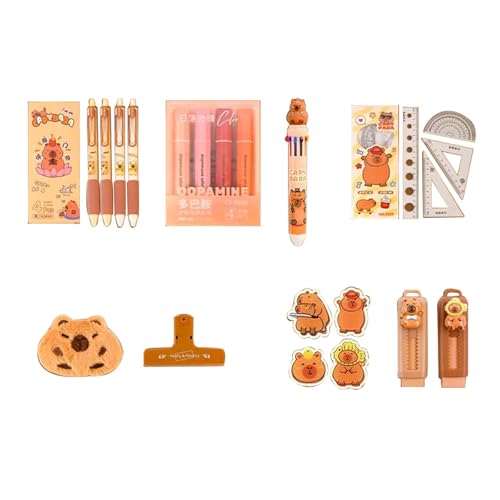 Cartoon School Stationeries Mit Großem Bleistiftkoffer Radiergummi Highlighter Marker Gel Stiftpapier Clip Lineal Cartoon Aufkleber Mehrkompartiment Capybara Stationeries von KAHDGSS