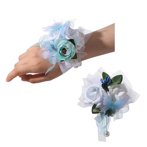 KAHDGSS Künstliche Rose Brust Blume Handgelenk Corsage Zubehör Set für zeremonielle Veranstaltung Flexibles Armband für Braut Brautjungfer Spitze Schleife Seide Rose Handgelenk Corsage von KAHDGSS