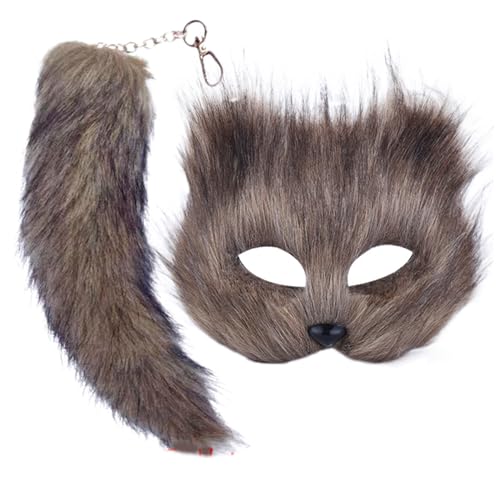 KAHDGSS Kunstfell, Fuchsschwanz, Katzen, Wolf, Halloween, Cosplay-Kostüm, für Mädchen, Frauen und Schwanz, Set mit Füchsen, Schwanz von KAHDGSS