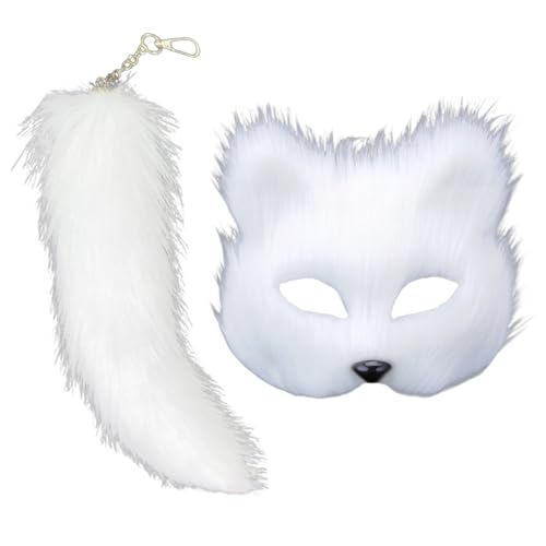 KAHDGSS Kunstfell, Fuchsschwanz, Katzen, Wolf, Halloween, Cosplay-Kostüm, für Mädchen, Frauen und Schwanz, Set mit Füchsen, Schwanz von KAHDGSS