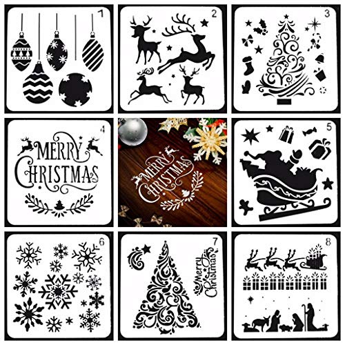 Malschablonen, wiederverwendbar, Weihnachtsmann, Weihnachtsbaum, Rentier, Schneeflocke, hohle Liebhaber, 8 Stück Malschablonen, wiederverwendbar, Weihnachtsmann, Weihnachtsbaum, Rentier, Schneeflocke, hohle Liebhaber, 8 Stück von KAHDGSS