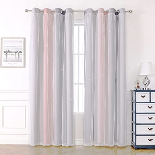 KAHEAUM Vorhänge für Schlafzimmer, Mädchen, Verdunkelungsvorhang, doppellagig, Weiß, Dekoration für Wohnzimmer, Haus, Fenster, Kinder, mit Stern, Lichtmotiv, 132 x 160 cm, Rosa Grau, 2 Stück KAHEAUM Vorhänge für Schlafzimmer, Mädchen, Verdunkelungsvorhang, doppellagig, Weiß, Dekoration für Wohnzimmer, Haus, Fenster, Kinder, mit Stern, Lichtmotiv, 132 x 160 cm, Rosa Grau, 2 Stück von KAHEAUM