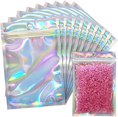 KAHEIGN 100Pcs Mylar-Beutel mit Reißverschluss, 10 x 15cm Holographische Mylarbeutel Wiederverschließbare Doppelseitige Metallische Folie Beutel Aufbewahrungsbeutel von KAHEIGN
