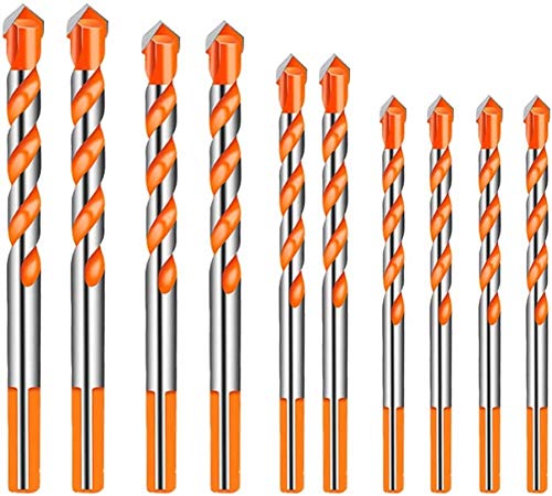 KAHEIGN 10Pcs Glasbohrer Fliesenbohrer Steinbohrer Set, 6/8/10/12 mm Spiralbohrer Betonboher für Fliesen Beton Ziegel Porzellan Kunststoff Stein Holz von KAHEIGN