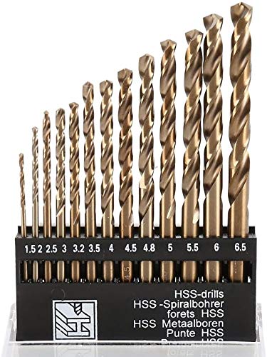 KAHEIGN 13Pcs HSS Spiralbohrer Set, Metrisch M35 Kobaltstahl Titanbeschichtet Bohrer 1,5 mm-6,5 mm Extrem Hitzebeständig Bohrer mit geradem Schaft für Holz Metall und Kunststoff von KAHEIGN