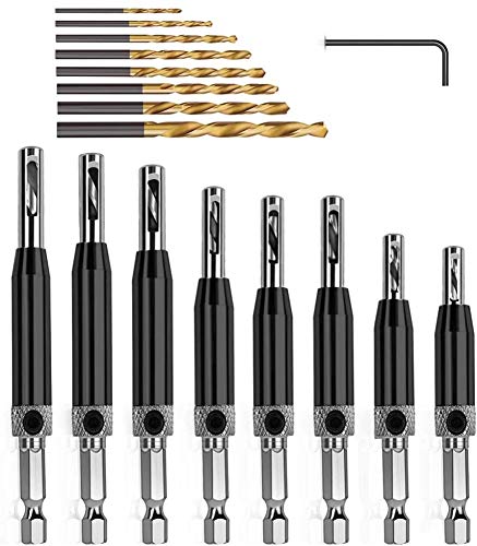 KAHEIGN 17Pcs Scharnierbohrer Set, Selbstzentrierend Bohrer Set Selbstzentrierende Scharnierbohrer Set HSS-Bohrer Hohe Härte für Scharniere Holzbearbeitung Tür Fenster (5/64 '' - 1/4 '') von KAHEIGN