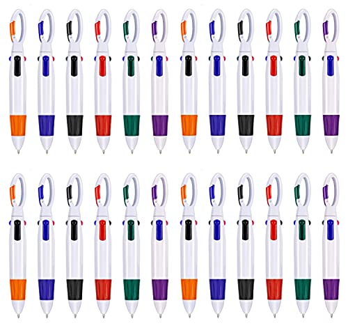 KAHEIGN 24Pcs Kugelschreiber 4-in-1 Multifarbe Kugelschreiber mit Einziehbaren Minen und Karabinerhaken für Büro oder Schulbedarf Studenten (6 Farben) von KAHEIGN