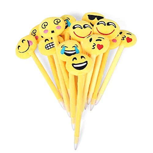 KAHEIGN 24Pcs Kugelschreiber Emoji Stift, 21cm Niedlich Plüsch Emoji Kugelschreiber Schreibwaren Geschenk für Kinder Geburtstag Partytütenfüller Party Gastgeschenk von KAHEIGN