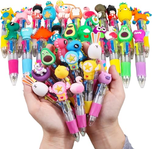 KAHEIGN 32Pcs Kugelschreiber 4-in-1 Multifarbe Kugelschreiber, 10cm Mini 4 Farben Cartoon-Kugelschreiber mit einziehbar Stift, 0,7mm Minen, Niedlich Tierisch Kugelschreiber für Büro Schulbedarf von KAHEIGN