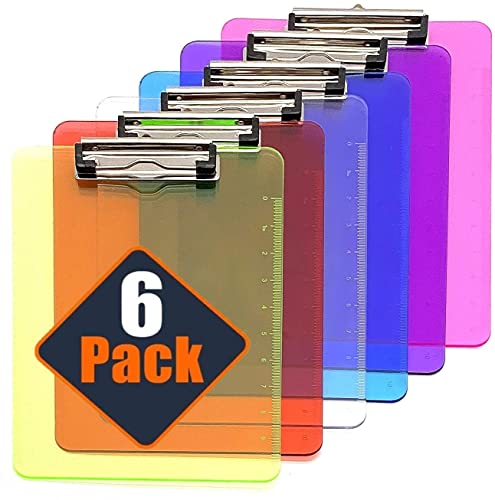 KAHEIGN 6Pcs Klemmbretter A4 Kunststoff Klemmbrett Transparent Schreibbrett mit Metalklemme und Aufhängeose, Robust Papierhalter Clipboard DIN A4 Schreibblock (31.5 x 22.5cm) von KAHEIGN