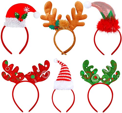KAHEIGN 6Pcs Weihnachtself Hut Weihnachten Stirnband Kopfschmuck, Rentiergeweih Haarreif Weihnachtsmütze Weihnachten Kopfbedeckung für Weihnachtsfeier Kostüm Party von KAHEIGN