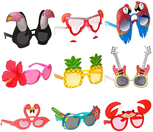 KAHEIGN Luau Party Sonnenbrille, 9 Paar Partybrille Lustige Hawaiianische Brille, Sommerparty Photo Booth Requisiten, Tropische Kostümbevorzugungen, Neuheit Partyzubehör Dekoration von KAHEIGN