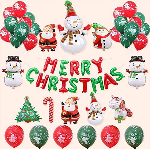 KAHEIGN Weihnachten Ballon Dekoration Kit, Merry Christmas Banner 10Pcs Weihnachtsmann Folienballon und 26Pcs Grün-Rote Weihnachtsballon Deko für Weihnachtsfeier Dekoration KAHEIGN Weihnachten Ballon Dekoration Kit, Merry Christmas Banner 10Pcs Weihnachtsmann Folienballon und 26Pcs Grün-Rote Weihnachtsballon Deko für Weihnachtsfeier Dekoration von KAHEIGN