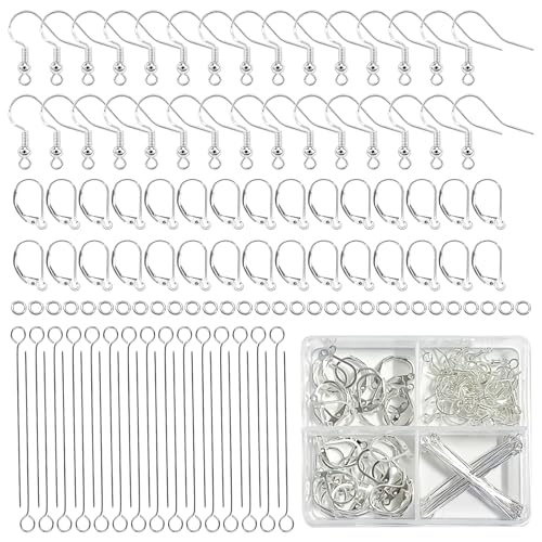 Ohrringe Selber Machen Set, S925 Sterling Ohrringe Basteln Ohrstecker Rohlinge und Butterfly Verschluss, Silber Set Perlenweben & Schmuckherstellung, Schmuck Selber Machen für Armbänder Ohrhaken (120) von KAHOUI