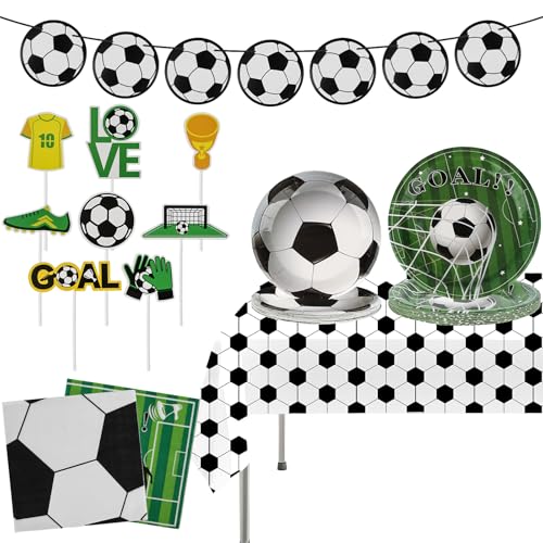 Fußball-Geburtstagsdekorationen, Partyzubehör für 20 Gäste, einschließlich Banner, Cupcake-Topper, Tischdecke, Servietten, 17,8 cm Teller, 22,9 cm Teller, Fußball-Partygeschenke für Fans und Jungen Fußball-Geburtstagsdekorationen, Partyzubehör für 20 Gäste, einschließlich Banner, Cupcake-Topper, Tischdecke, Servietten, 17,8 cm Teller, 22,9 cm Teller, Fußball-Partygeschenke für Fans und Jungen von KAHOUI