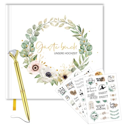 KAHOUI Gästebuch Hochzeit mit Ausfüllen und Fotos Einkleben, 21 x 21cm，60 Doppelseiten Gästebücher für Hochzeit mit Sticker, Hochwertiges Hochzeitsgästebuch für Ewige Erinnerungen von KAHOUI