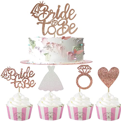 Bride To Be Cake Topper,24 Stück Roségold Cupcake Topper Glitter Verlobung Deko Tortenstecker für Bridal Shower Supplies Bachelorette Party Dekorationen Bride To Be Cake Topper,24 Stück Roségold Cupcake Topper Glitter Verlobung Deko Tortenstecker für Bridal Shower Supplies Bachelorette Party Dekorationen von KAIAIWLUO