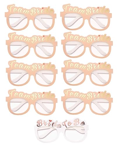 KAIAIWLUO Glitzer JGA Partybrillen Set,1 PCS Weiß Bride to Be Brille + 9 PCS Champagner Team Bride Brille Junggesellinnenabschied Brille für Frauen Hochzeitsfeier Bachelorette Party Deko von KAIAIWLUO