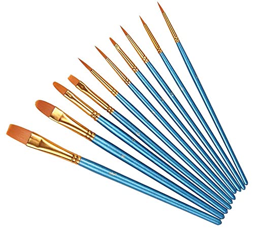 Künstlerpinsel Set,10er Pack Nylon Pinsel Kunstmalerei Acrylpinsel Fein Pinsel Art Painting Brush für Aquarell und Gesichtsmalerei DIY Kunsthandwerk von KAIAIWLUO