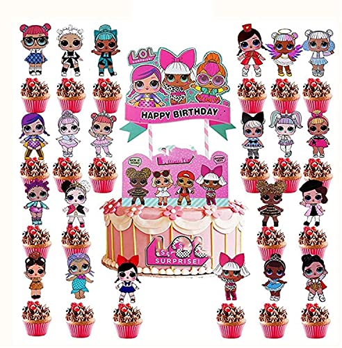 Puppen,24 PCS LOL Cupcake Topper Geburtstag Thema Geburtstagstorte Geburtstag Kuchen Dekorationen Geburtstagsdekorationen für Kinder Mädchen Geburtstagsfeier von KAIAIWLUO