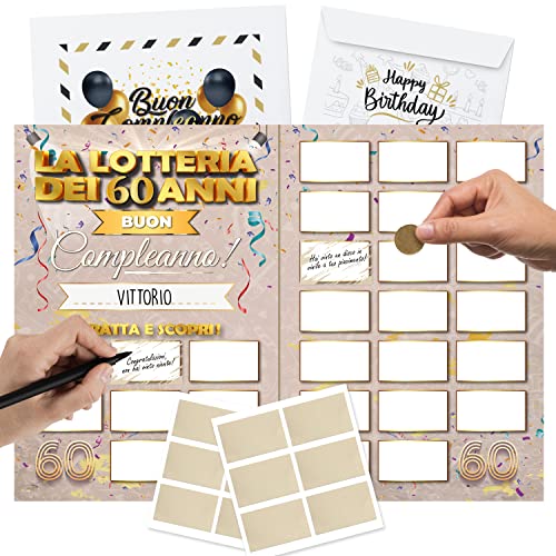 Maxi Rubbel personalisiertes Geburtstagsspiel – Geschenkidee Lotterie 60 Jahre Version A3 – Rubbelkarten Kalender für Gäste von KAÏDENSÏ