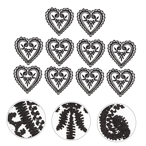 KAILIKETIY 10 Stück Teiliges Bestickte Herz Applikationen aus Schwarzer Organzaspitze DIY Nähflicken zum Aufnähen für Kleidung zum Reparieren und Dekorieren von Jacken und Jeans von KAILIKETIY