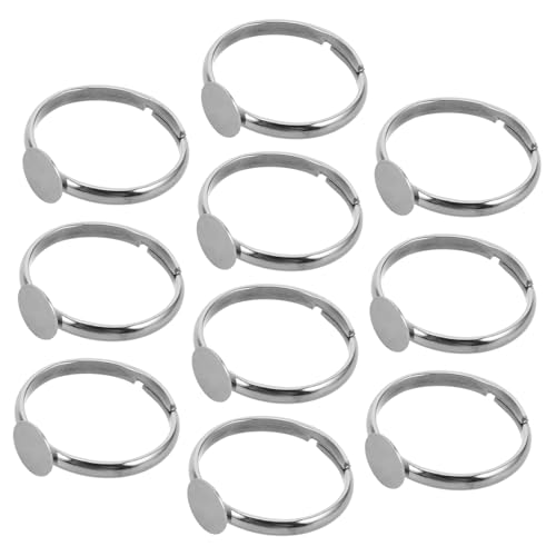 KAILIKETIY 10 Stück können den Ringunterstützung kleben flacher runder Rohling kleinkind schmuck edelstahl ringe herren verstellbarer Fingerring Schmuckbefund Rostfreier Stahl Silber von KAILIKETIY