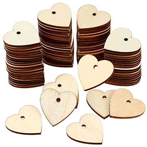 KAILIKETIY 100Stücke Holzherzen mit Hanfschnur DIY Geschenkanhänger Bastelholz für Kreative Projekte Natürliche Holzscheiben für Deko und Partys von KAILIKETIY