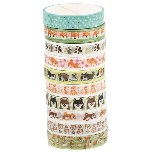 KAILIKETIY 10Rollen Washi Tape Set mit Heißes Stempelband für DIY Projekte Dekoratives Klebeband mit Niedlichen Hundemotiven für Scrapbooking und Handarbeit Einfach zu Verwenden von KAILIKETIY