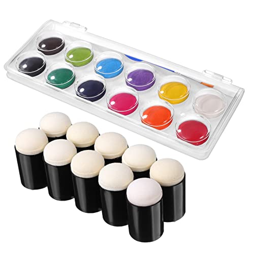 KAILIKETIY 10Stücke Teiliges Malschwämme Set mit Wasserfarben für Fingerschwamm Dauber zum Malen Basteln und Kreativen Arbeiten für Eltern Aktivitäten von KAILIKETIY