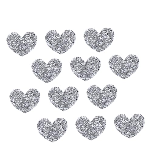 KAILIKETIY 12 Stück Teiliges Herzförmige Strass Bügelbilder DIY Applikationen zum Aufbügeln Selbstklebende Patches für Kleidung Taschen und Handwerk Silberfarbene Hotfix Dekoration von KAILIKETIY