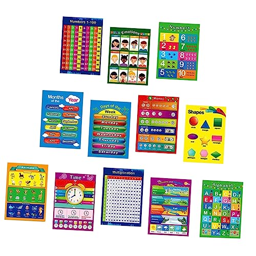 KAILIKETIY 12 Stück Teiliges Vorschul Educational Poster Set Englisch Lernplakate mit Zahlen Buchstaben und Farben Bunte Kinderzimmer Wanddekoration für Kindergarten und Klassenzimmer von KAILIKETIY