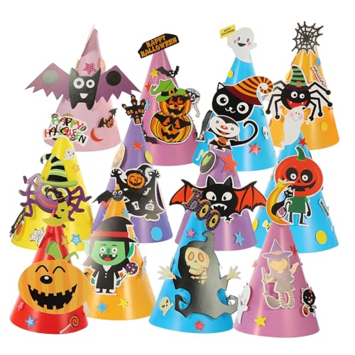 KAILIKETIY 12 Stücke Material Cartoon Dekorationen Lustige Hut Papier Spaß Montage Kit Handwerk Kappe Party Favor DIY Halloween Hüte von KAILIKETIY