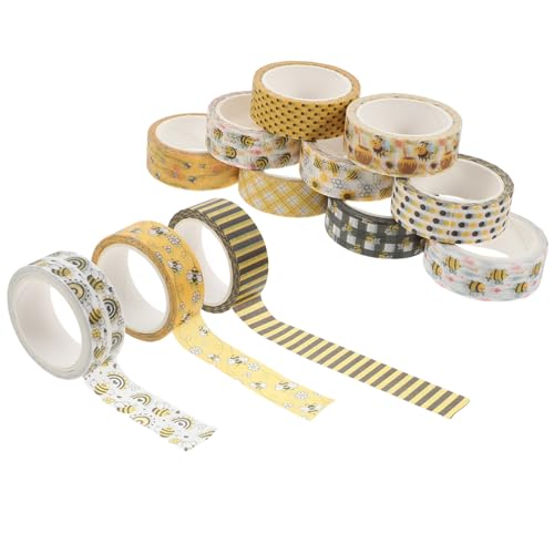 KAILIKETIY 12Rollen Bienendruck Washi Tape Set Dekoratives Klebeband für DIY Projekte Scrapbooking Einfach Abreißbar für Bastelarbeiten Feiertagsdekorationen von KAILIKETIY