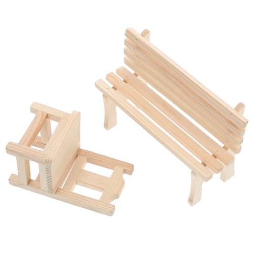 KAILIKETIY 2 Stück Puppenhausbank Mini-Puppenhaus-Zubehör kleine Parkbank Puppenhauszubehör Puppenhaus Sitzbank Puppenhaus Zubehör Miniatur-Parkbank puppenhaus Wohnzimmer möbel Holz Beige von KAILIKETIY