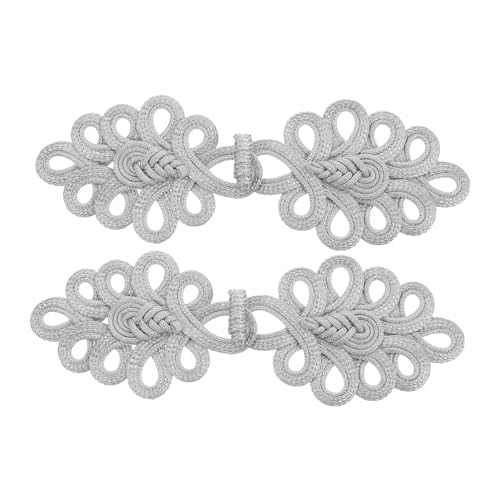 KAILIKETIY 2 Stück Teiliges Chinesische Knoten Froschverschluss Knöpfe aus Silberfaden Große Vintage Knöpfe für Mäntel Strickjacken Kostüme Cardigans zum Annähen und DIY Handarbeit von KAILIKETIY