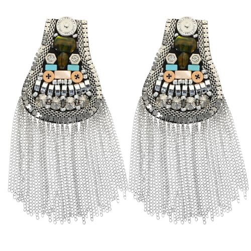 KAILIKETIY 2 Stück Teiliges Silbernes Metall schulterepaulett mit Quasten und Kette Dekorative Schulterabzeichen für Kostüme Uniformen Bühnenoutfits und Elegante Modeaccessoires von KAILIKETIY