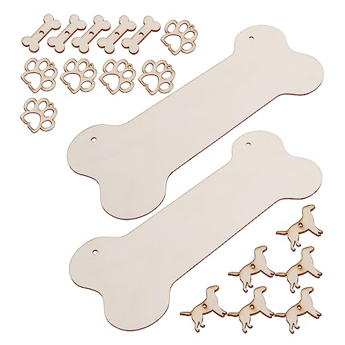 KAILIKETIY 20 Stück Diy Holz Hundeschild Set mit Unbehandelte Holzscheiben Hundeknochen und Fußabdruckanhänger für Handwerksprojekte für Zuhause und Besondere Anlässe von KAILIKETIY