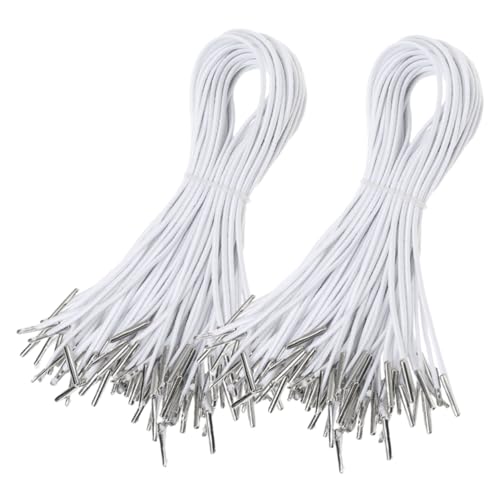 KAILIKETIY 200 Stück Elastische Schnur mit Metallenden für Bastelarbeiten Buchbindung und Maskenherstellung Weiße Dehnschnur für Diy Projekte Ordner und Hängeobjekte von KAILIKETIY
