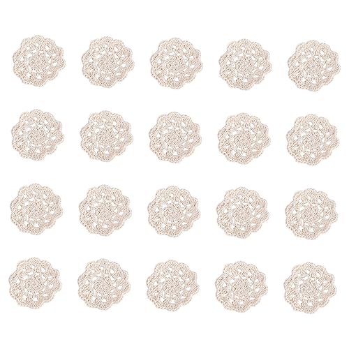 KAILIKETIY 20Stücke Baumwoll Strickblumen Applikationen Gehäkelte Dekorationen für Nähprojekte Vielseitige Flicken zum Aufnähen oder Aufkleben Handgefertigte Guipure Beige von KAILIKETIY