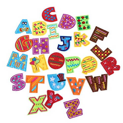 KAILIKETIY 26Stücke Alphabet Patches Bunte Buchstaben Applikationen für Jeans Shirts und Taschen Selbstklebende Flicken zum Aufbügeln zum Dekorieren und Reparieren von KAILIKETIY