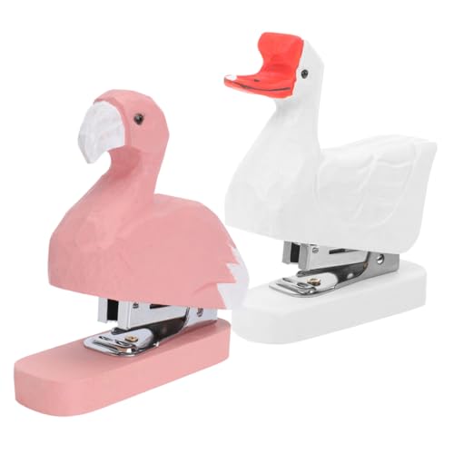 KAILIKETIY 2Stücke Tierförmiger Holzheftersatz Flamingo Gans Handgefertigtes Büro Zubehör für Schule Zuhause Arbeitsplatz Lustige Schreibtischdekoration und Praktische Hefter von KAILIKETIY
