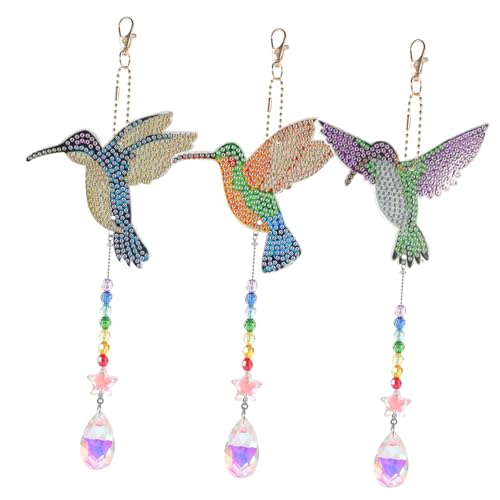 KAILIKETIY 3 Stück Teiliges DIY Diamantbild Windspiel Anhänger Zarte Garten hängedeko mit Doppelseitigem Farbdesign Funkelnde für Fenster Schlafzimmer Büro und Feierlichkeiten von KAILIKETIY