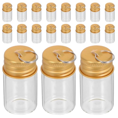 KAILIKETIY 30 Stück Mini Glasflaschen mit Golddeckel und Anhänger Transparente Wishing Bottles aus Glas mit Schraubverschluss DIY Charms für Schlüsselanhänger Reise Geburtstagsdeko von KAILIKETIY
