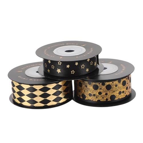 KAILIKETIY 3Rollen Dekoratives Geschenkband Hochwertigem Polyester Geburtstagsband für DIY Haarbänder und Geschenkverpackungen Bronziertes Design Vielseitig Einsetzbar Langlebig von KAILIKETIY