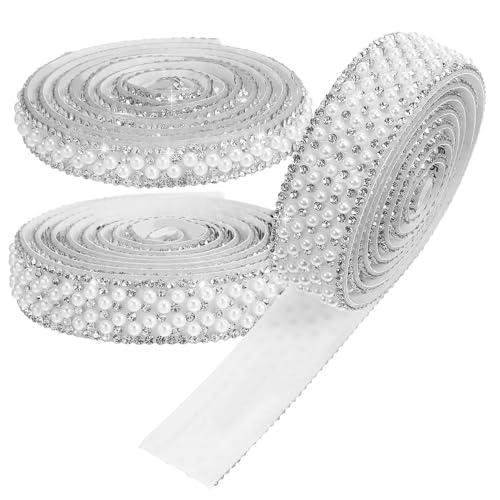 KAILIKETIY 3Stücke Selbstklebendes Strassband mit Perlenbesatz Elegantes Dekoband für Bastelprojekte Haarschmuck und DIY Anwendungen von KAILIKETIY