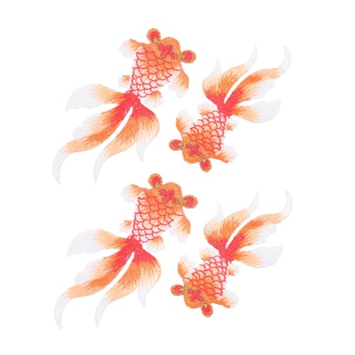 KAILIKETIY 4 Stück Goldfisch Aufnäher Teilig Gestickte Applikationen für DIY Kleidung Dekoration Symmetrisches Design in Orange zum Aufnähen Jacken Jeans Taschen und Rucksäcke von KAILIKETIY