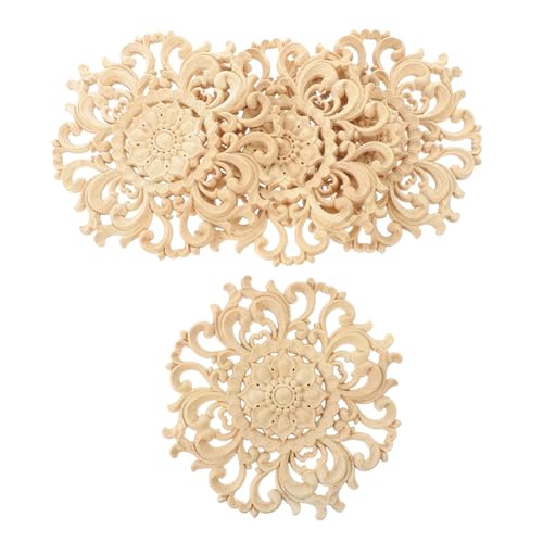 KAILIKETIY 4 Stück Holzornament Geschnitzte Holzapplikationen Rund Unbemalt Möbeldekoration für Schrank Türen Bett DIY Holzverzierung Robust Langlebig von KAILIKETIY